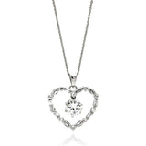 Sterling Silver Necklace with Open Heart Set with Round and Baguette Czs with Centered Solitaire Prong Round Cut Cz PendantAnd Chain Length of 16 -18  AdjustableAnd Pendant Dimensions: 21.5MMx23.9MM