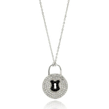 Load image into Gallery viewer, Sterling Silver Necklace with Paved Black and Clear Czs Key Lock PendantAnd Chain Length of 16 -18 And Pendant Dimensions: 24MMx18.3MM