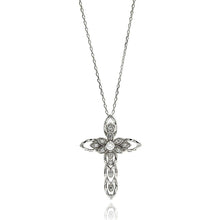 Load image into Gallery viewer, Sterling Silver Rhodium Plated Open Cross CZ Necklace