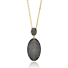 Load image into Gallery viewer, Sterling Silver Gold Plated Necklace with Elegant Hanging Paved Czs Black Plated Oval PendantAnd Chain Length of 16 18 And Pendant Dimensions: 40.6MMx15.4MM