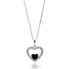 Load image into Gallery viewer, Sterling Silver Rhodium Plated Open Heart Black and Clear CZ Necklace