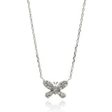 Sterling Silver Necklace with Fancy Paved Small Butterfly PendantAnd Chain Length of 16 -18 And Pendant Dimensions: 9MMx11.6MM