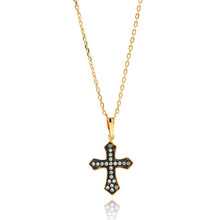 Load image into Gallery viewer, Sterling Silver Gold and Rhodium Plated Cross CZ Necklace