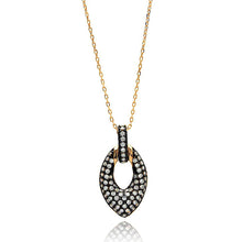 Load image into Gallery viewer, Sterling Silver Rose Gold Plated Necklace with Classy Black Plated Marquise Shaped Pendant Inlaid with Micro Paved Clear CzsAnd Chain Length of 16 -18 And Pendant Dimensions: 27MMx15MM