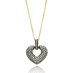Sterling Silver Gold Plated Necklace with Micro Paved Czs Heart PendantAnd Chain Length of 16 -18 And Pendant Dimensions: 27MMx23MM