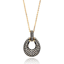 Load image into Gallery viewer, Sterling Silver Rose Gold Plated Necklace with Classy Black Plated Teardrop Shaped Pendant Inlaid with Micro Paved Clear CzsAnd Chain Length of 16 -18 And Pendant Dimensions: 29MMx18MM
