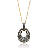 Sterling Silver Rose Gold Plated Necklace with Classy Black Plated Teardrop Shaped Pendant Inlaid with Micro Paved Clear CzsAnd Chain Length of 16 -18 And Pendant Dimensions: 29MMx18MM