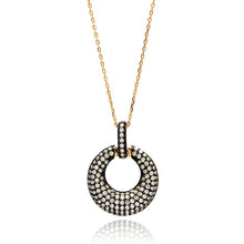Load image into Gallery viewer, Sterling Silver Rose Gold Plated Necklace with Classy Black Plated Circle Pendant Inlaid with Micro Paved Clear CzsAnd Chain Length of 16 -18 And Pendant Diameter: 23MM