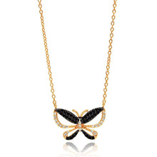 Load image into Gallery viewer, Sterling Silver Gold Plated Necklace with Two-Toned Open Butterfly Inlaid with Black and Clear Czs PendantAnd Chain Length of 16 -18 And Pendant Dimesnions: 16MMx23MM