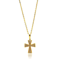 terling Silver Gold Plated Cross CZ Inlay Dangling Necklace