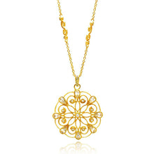 Load image into Gallery viewer, Sterling Silver Fancy Gold Plated  S\' Connected Link Necklace with Cut-Out Flower Design Inlaid with Clear Czs PendantAnd Chain Length of 16  AdjustableAnd Pendant Dimensions: 37MMx33MM