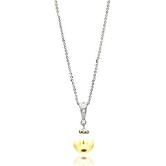 Sterling Silver Rhodium Plated Single Pearl Pendant Necklace