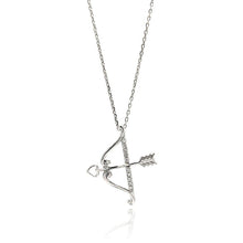 Load image into Gallery viewer, Sterling Silver Necklace with Fancy Bow and Heart Arrow Inlaid with Clear Czs PendantAnd Chain Length of 16 -18 And Pendant Dimensions: 26MMx23MM