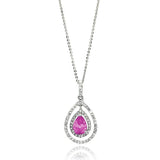 Sterling Silver Necklace with Centered  Pearshape Cut Pink Cz Double Open Teardrop Pendant Inlaid with Clear CzsAnd Chain Length of 16  AdjustableAnd Pendant Dimensions: 32.3MMx16.8MM