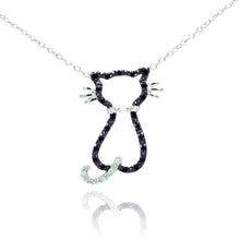 Load image into Gallery viewer, Sterling Silver Necklace with Trendy Open Cat Inlaid with Clear and Black Czs PendantAnd Chain Length of 16 -18