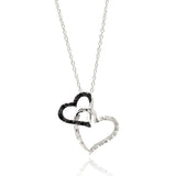 Sterling Silver Necklace with Trendy Double Link Heart Inlaid with Clear and Black Czs PendantAnd Chain Length of 16 -18  AdjustableAnd Pendant Dimensions: 23MMx21MM