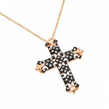 Load image into Gallery viewer, Sterling Silver Rose Gold Plated Necklace with Trinity Cross Pendant Inlaid with Clear Czs on Black Plated SettingAnd Chain Length of 16 -18  AdjustableAnd Pendant Dimensions: 36.5MMx29MM