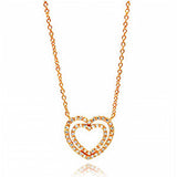 Sterling Silver Rose Gold Plated Necklace with Trendy Double Open Heart Inlaid with Clear Czs PendantAnd Chain Length of 16 -18  AdjustableAnd Pendant Dimensions: 16.9MMx18.4MM
