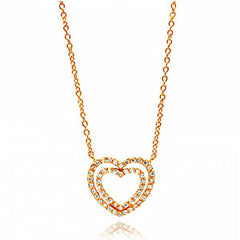 Sterling Silver Rose Gold Plated Necklace with Trendy Double Open Heart Inlaid with Clear Czs PendantAnd Chain Length of 16 -18  AdjustableAnd Pendant Dimensions: 16.9MMx18.4MM