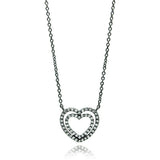 Sterling Silver Black Rhodium Plated Necklace with Trendy Double Open Heart Inlaid with Clear Czs PendantAnd Chain Length of 16 -18  AdjustableAnd Pendant Dimensions: 17MMx18.4MM