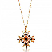 Load image into Gallery viewer, Sterling Silver Rose Gold Plated Necklace with Elegant Cross Pendant Inlaid with Graduated Garnet CzsAnd Chain Length of 16 -18  AdjustableAnd Pendant Dimensions: 33.7MMx31.3MM