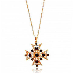 Sterling Silver Rose Gold Plated Necklace with Elegant Cross Pendant Inlaid with Graduated Garnet CzsAnd Chain Length of 16 -18  AdjustableAnd Pendant Dimensions: 33.7MMx31.3MM