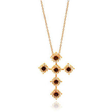 Load image into Gallery viewer, Sterling Silver Rose Gold Plated Necklace with Fancy Cross Inlaid with Clear &amp; Garnet Czs  PendantAnd Chain Length of 16  AdjustableAnd Pendant Dimensions: 39.6MMx29.3MM