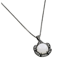 Load image into Gallery viewer, Sterling Silver Black Rhodium Plated Necklace Elegant Pendant Centered with Round White Stone and Halo Set with Clear CzsAnd Chain Length of 18  AdjustableAnd Pendant Diameter: 17.2MM