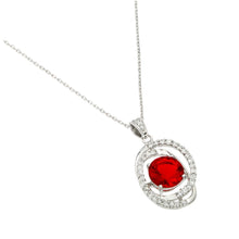 Load image into Gallery viewer, Rhodium Plated Sterling Silver Necklace with Clear CZ and Round Cut Red Stone PendantAnd Chain Length of 16  Plus 1  Extension