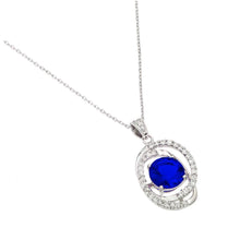 Load image into Gallery viewer, Rhodium Plated Sterling Silver Necklace with Clear CZ and Round Cut Blue Stone PendantAnd Chain Length of 16  Plus 1  Extension