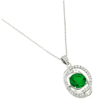 Load image into Gallery viewer, Rhodium Plated Sterling Silver Necklace with Clear CZ and Round Cut Green Stone PendantAnd Chain Length of 16  Plus 1  Extension