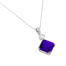 Load image into Gallery viewer, Rhodium Plated Sterling Silver Square Purple CZ Pendant with Round Cut Clear CZ stone NecklaceAnd Chain Length of 16  Plus 1  Extension