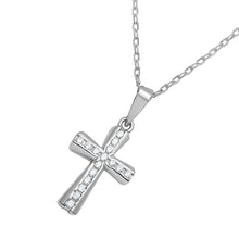 Load image into Gallery viewer, Sterling Silver Rhodium Plated Cross CZ Inlay Necklace