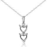Sterling Silver Necklace with Two Heart Link Solitaire Prong Setting PendantAnd Chain Length of 16 -18  Adjustable