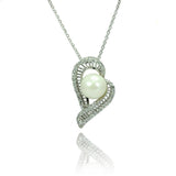 Sterling Silver Necklace with Elegant Design Inlaid with Clear Czs and White Pearl PendantAnd Chain Length of 16 -18  AdjustableAnd Pendant Dimensions: 24MMx14MM