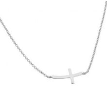 Load image into Gallery viewer, Sterling Silver Rhodium Plated Necklace with Small Sideways Cross PendantAnd Chain Length of 16 -18  AdjustableAnd Pendant Dimensions: 23MMx10MM