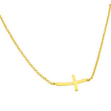 Load image into Gallery viewer, Sterling Silver Gold Plated Necklace with Small Sideways Cross PendantAnd Chain Length of 16 -18  AdjustableAnd Pendant Dimensions: 23MMx10MM