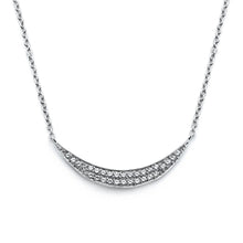 Load image into Gallery viewer, Sterling Silver Rhodium Plated Necklace with Sideways Crescent Moon Inlaid with Paved Clear Czs PendantAnd Chain Length of 16 -18  Adjustable