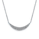 Sterling Silver Rhodium Plated Necklace with Sideways Crescent Moon Inlaid with Paved Clear Czs PendantAnd Chain Length of 16 -18  Adjustable