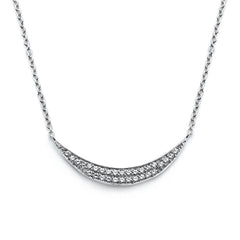 Sterling Silver Rhodium Plated Necklace with Sideways Crescent Moon Inlaid with Paved Clear Czs PendantAnd Chain Length of 16 -18  Adjustable