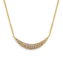 Load image into Gallery viewer, Sterling Silver Gold Plated Necklace with Sideways Crescent Moon Inlaid with Paved Clear Czs PendantAnd Chain Length of 16 -18  Adjustable