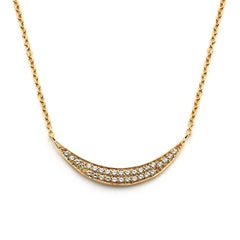 Sterling Silver Gold Plated Necklace with Sideways Crescent Moon Inlaid with Paved Clear Czs PendantAnd Chain Length of 16 -18  Adjustable