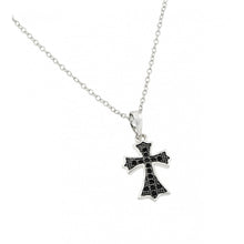 Load image into Gallery viewer, Sterling Silver Necklace with Elegant Cross Pendant Inlaid with Black Czs on Black Plated SettingAnd Chain Length of 16 -18  AdjustableAnd Pendant Dimensions: 22.9MMx11.3MM