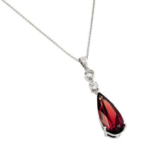 Load image into Gallery viewer, Sterling Silver Necklace with Round Clear Cz Connected with Dangling Solitaire Prong Set with Teardrop Cut Garnet Cz PendantAnd Chain Length of 16 -18  AdjustableAnd Pendant Dimensions: 10.3MMx46.8MM