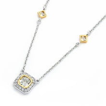 Load image into Gallery viewer, Sterling Silver Classy Necklace with Clear Cz on Gold Plated Bezel Setting and Centered Larger Square Cut Pendant Inlaid with CzsAnd Pendant Dimensions of 12MMx12MM