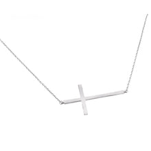 Load image into Gallery viewer, Sterling Silver Rhodium Plated Necklace with Plain Sideways Solid Cross PendantAnd Chain Length of 29 And Cross Dimensions: 39.7MMx20.8MM