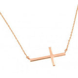 Sterling Silver Rose Gold Plated Necklace with Sideways Cross PendantAnd Chain Length of 16 -18  AdjustableAnd Pendant Dimensions: 26.9MMx13.8MM