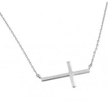Load image into Gallery viewer, Sterling Silver Necklace with Modish Plain Sideways Solid Cross PendantAnd Chain Length of 16 -18  Adj