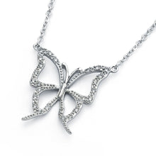Load image into Gallery viewer, Sterling Silver Necklace with Fancy Open Paved Butterfly PendantAnd Pendant Dimensions of 24MMx25MM