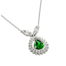 Load image into Gallery viewer, Sterling Silver Necklace with Elegant Pendant Centered with Pearshape Cut Emerald Cz and Halo Set with Clear CzsAnd Chain Length of 16  AdjustableAnd Pendant Dimensions: 32.4MMx19MM